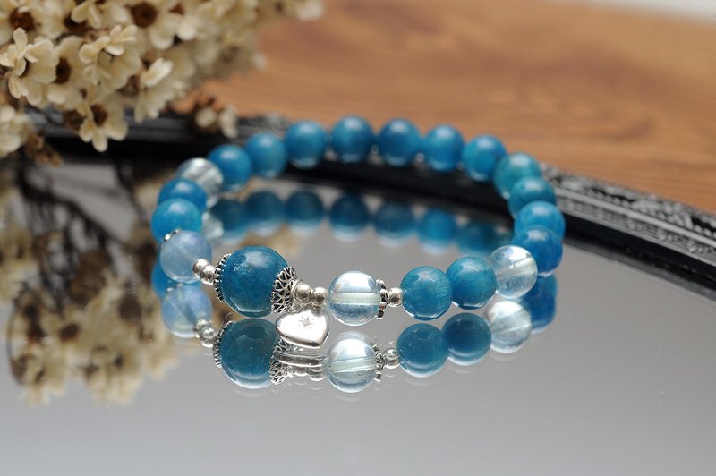 和平与爱  女士水晶手链 || 蓝磷灰石 海蓝宝 - 手链/手环 - 半宝石 