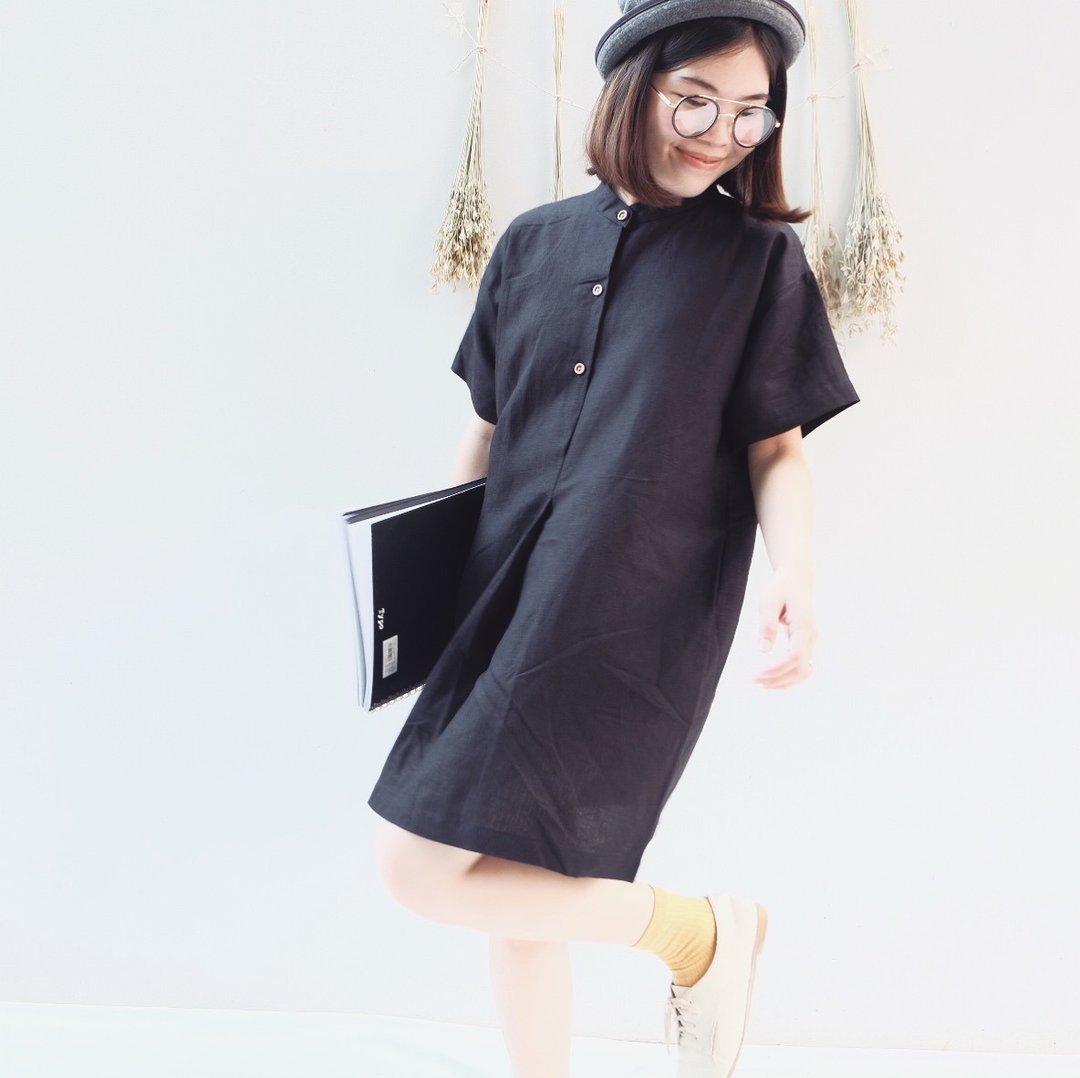 Adam &amp; Eve Dress : Linen Black Color - 洋装/连衣裙 - 棉．麻 黑色