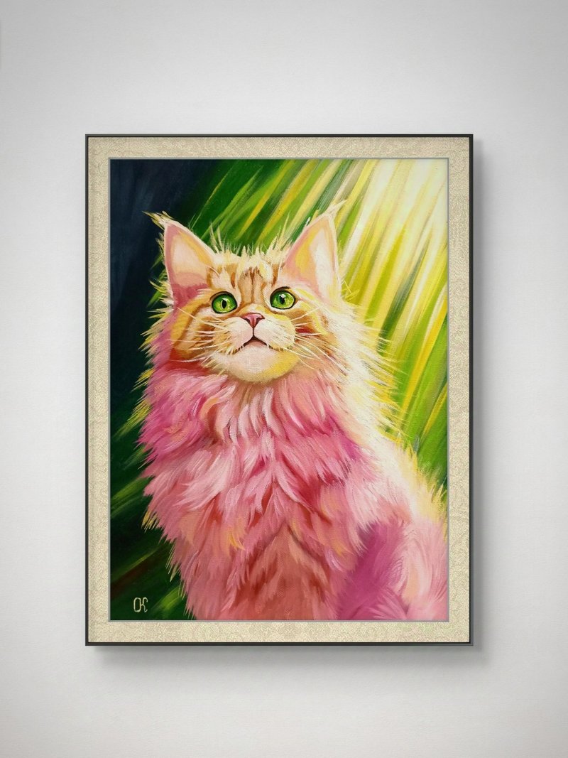 猫原创油画有趣的宠物肖像小猫墙壁艺术手工油画，动物 - 墙贴/壁贴 - 其他材质 多色
