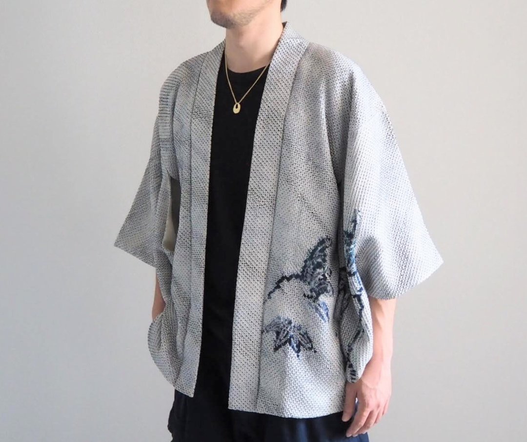 【日本制造】特卖真丝羽织、扎染、休闲服、靛蓝 - 女装休闲/机能外套 - 丝．绢 
