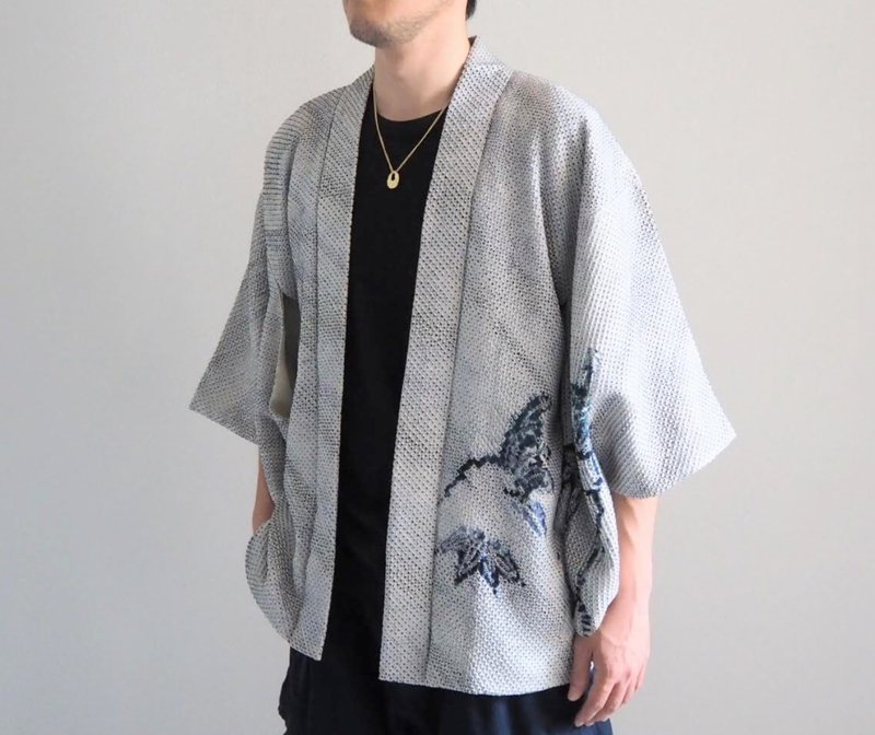 【日本制造】特卖真丝羽织、扎染、休闲服、靛蓝 - 女装休闲/机能外套 - 丝．绢 