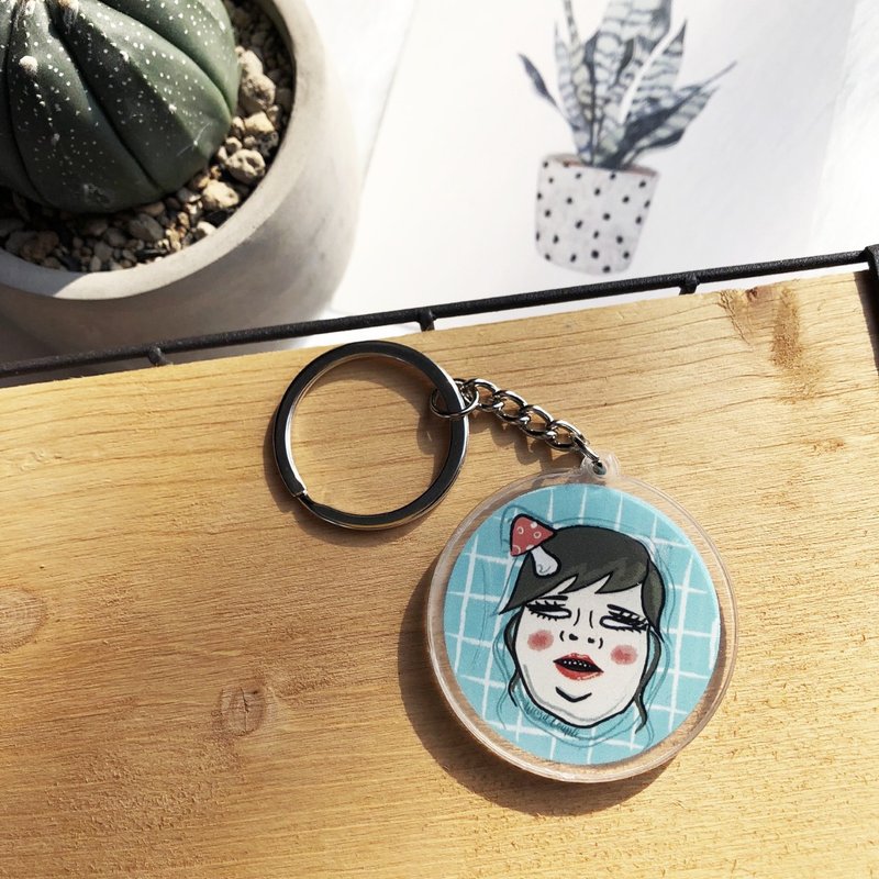 翻白眼蘑菇女孩 双面钥匙圈 一个 - 钥匙链/钥匙包 - 压克力 多色