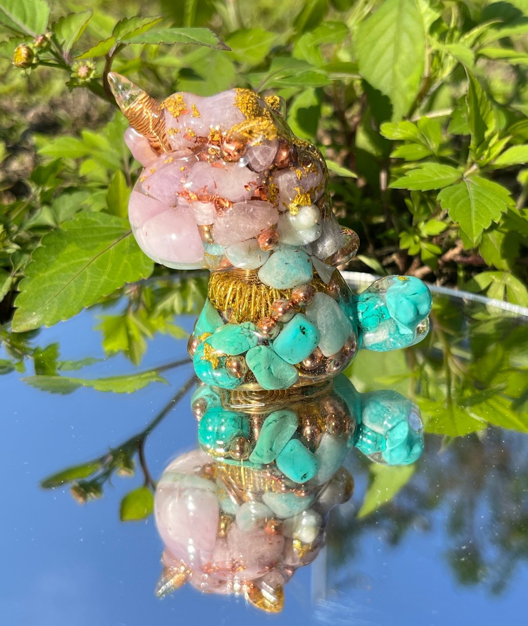 新年开运 Orgonite 奥刚能量独角兽-紫锂辉+绿松石 中款 - 摆饰 - 半宝石 紫色