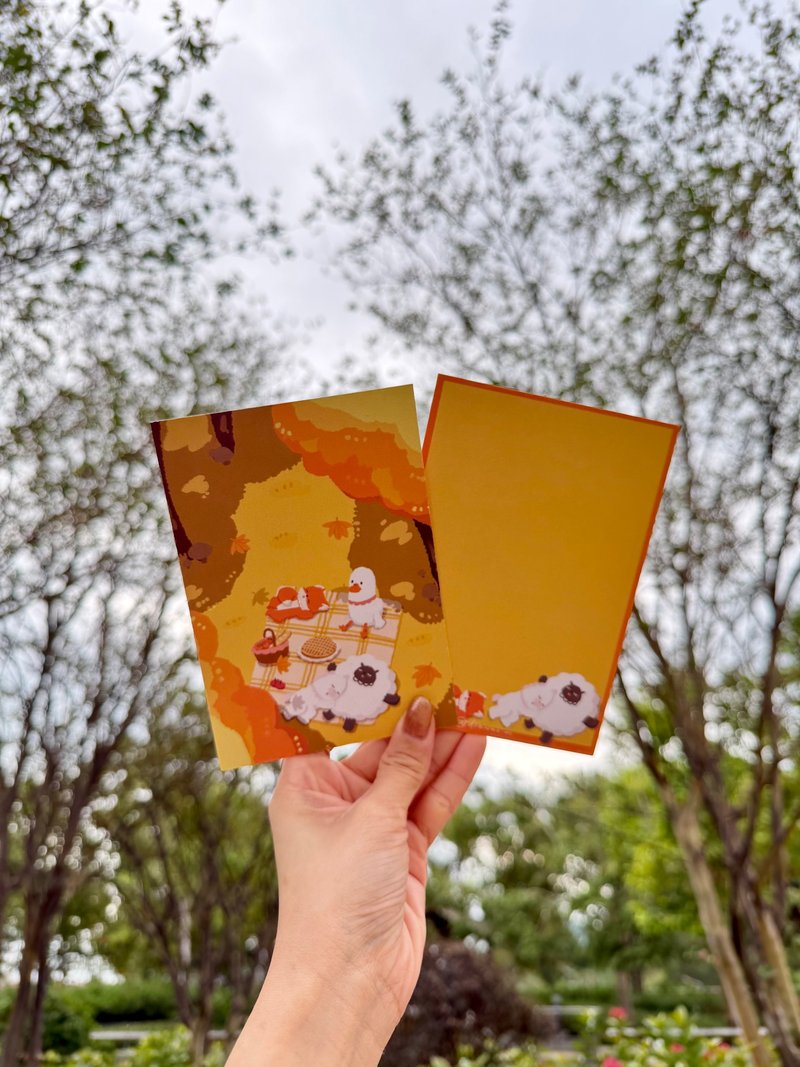 原创插画明信片/心意卡 秋日野餐派对 - 卡片/明信片 - 纸 