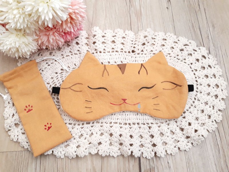 橘虎斑猫眼罩/睡眠/旅行 - 眼罩 - 棉．麻 橘色