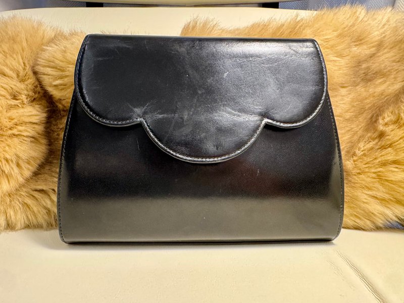 古董日本品牌 Hanae Mori森英惠 黑色皮手提包/肩背包/手拿包 - 侧背包/斜挎包 - 真皮 黑色