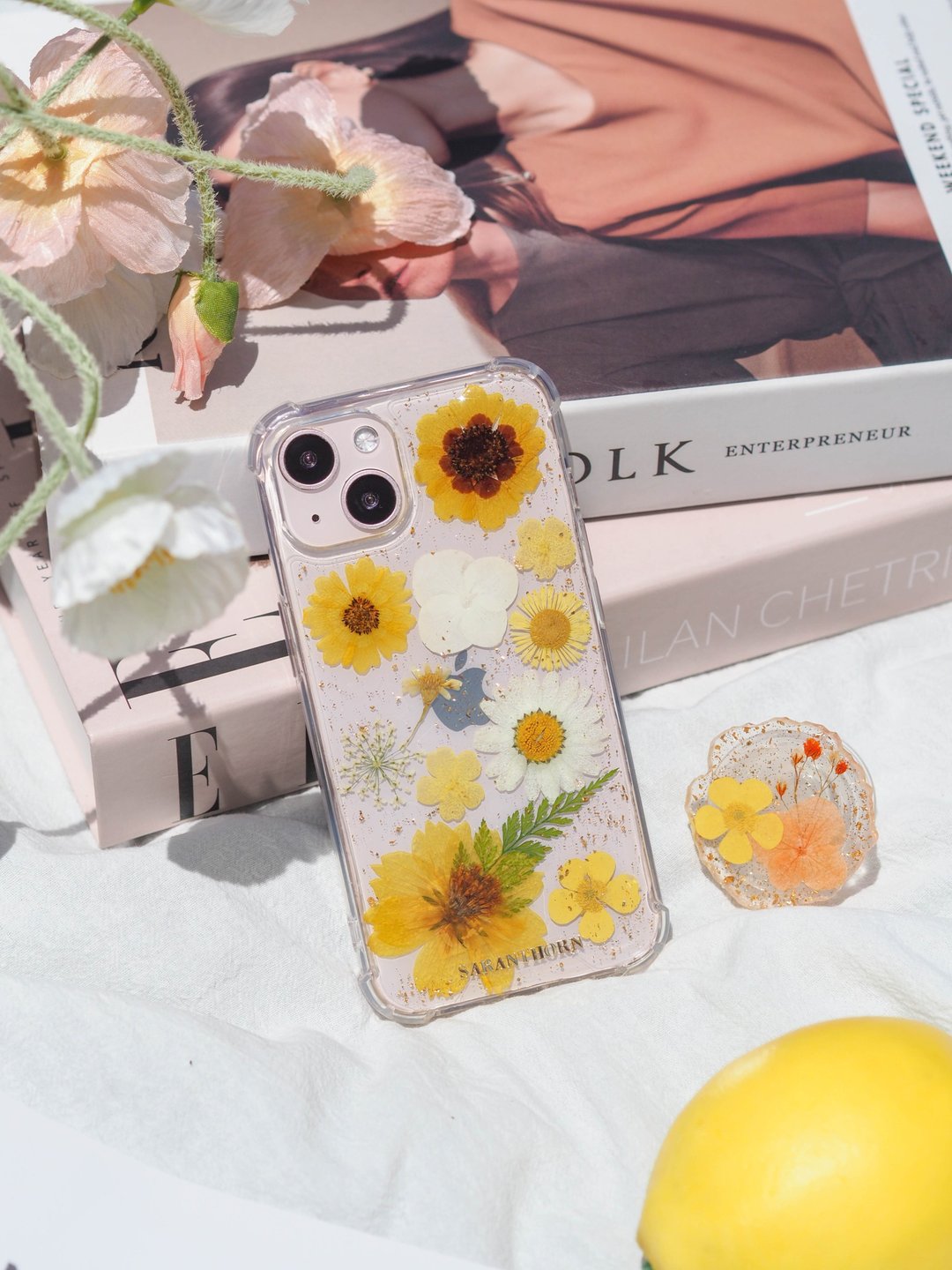 Spring Dust, pressed flower phone case | Handmade - 手机壳/手机套 - 树脂 黄色