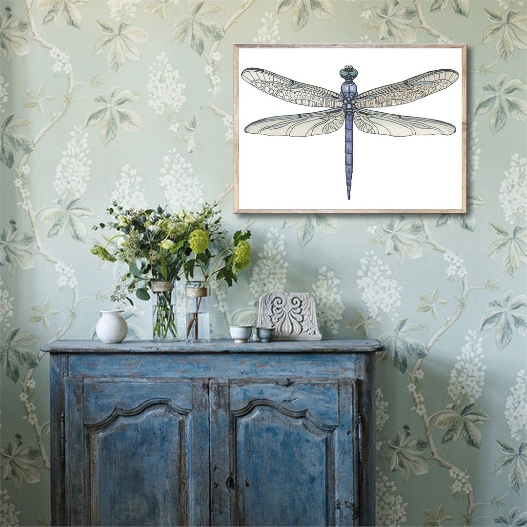 Dragonfly Art Print Beautiful Insect Wall Art Watercolor Painting Sky Blue Art - 海报/装饰画/版画 - 纸 蓝色