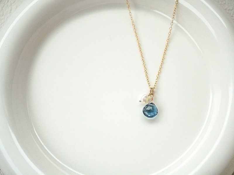 SV925/14KGF AAA清透伦敦蓝托帕石珍珠项链(亚马逊石) 淡水珍珠 - 项链 - 水晶 蓝色