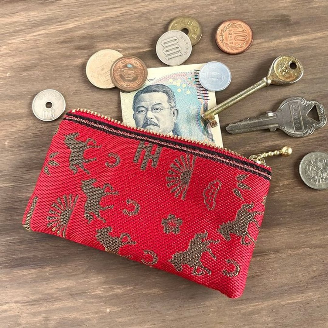 【吉祥图案】榻榻米衬边 扁平迷你手拿包 卡夹 零钱包 佛珠包 马 阿尔捷金马 红色 金色 吉祥物 霞纹 松竹梅 过年 - 化妆包/杂物包 - 其他材质 红色