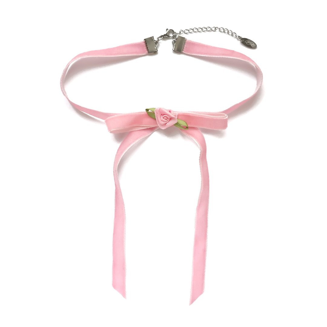 KDNP Rose Ribbon Chocker - 颈链 - 其他人造纤维 粉红色
