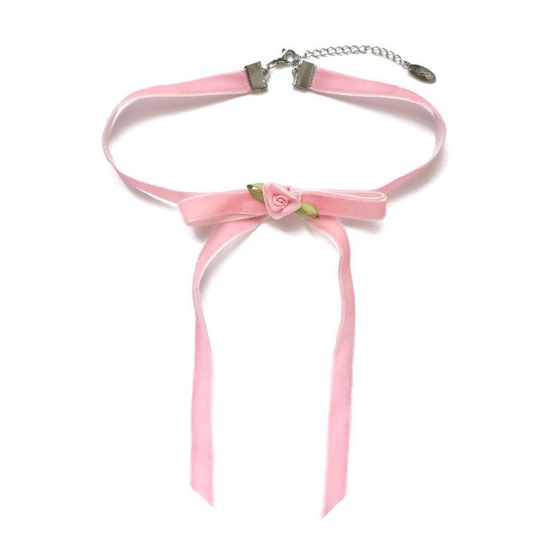 KDNP Rose Ribbon Chocker - 颈链 - 其他人造纤维 粉红色