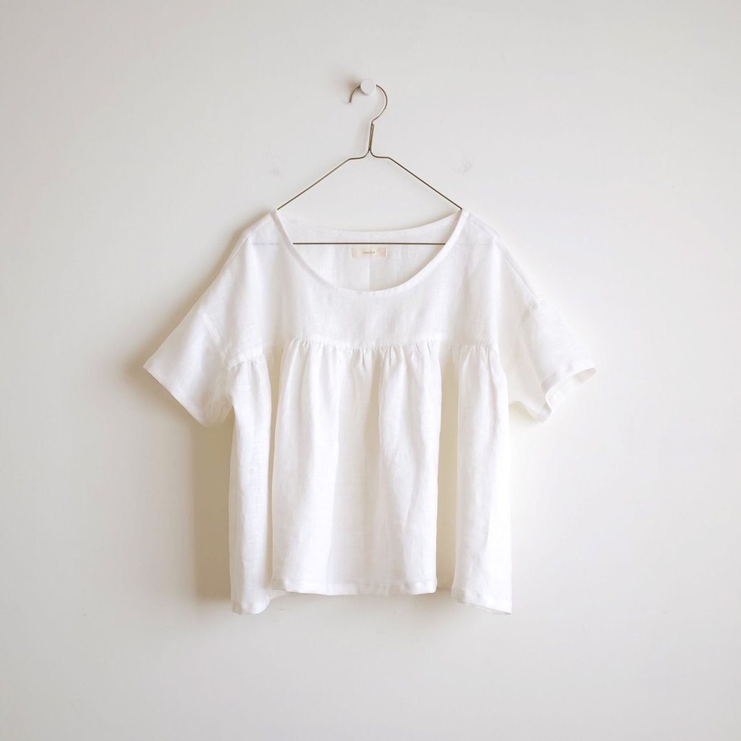 日常手作服 洁净白短袖宽罩衫 天使亚麻 特制订单Samant - 女装上衣 - 棉 白色