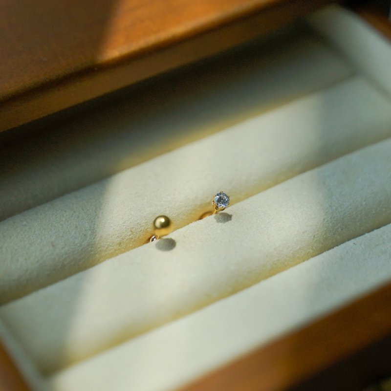 Mini 订制款 316L医疗钢 六爪单钻转珠耳环 - 耳环/耳夹 - 不锈钢 金色