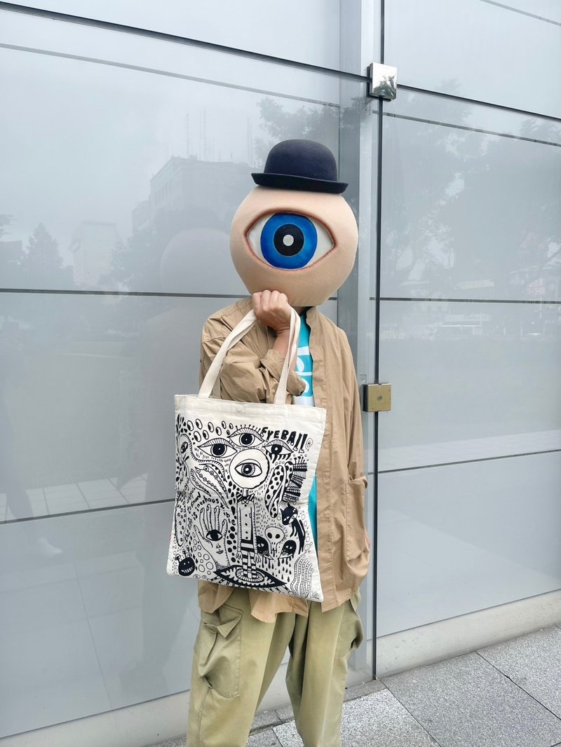 眼球先生手绘帆布袋 - 侧背包/斜挎包 - 聚酯纤维 白色