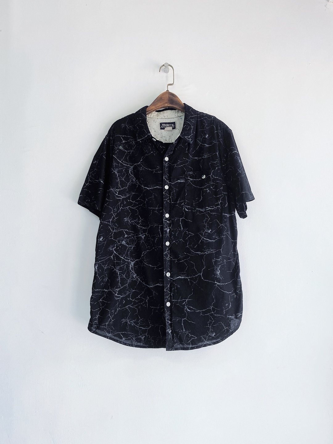 modern amusement大理石古着夏威夷衬衫上衣 vintage Aloha Shirt - 女装衬衫 - 棉 黑色