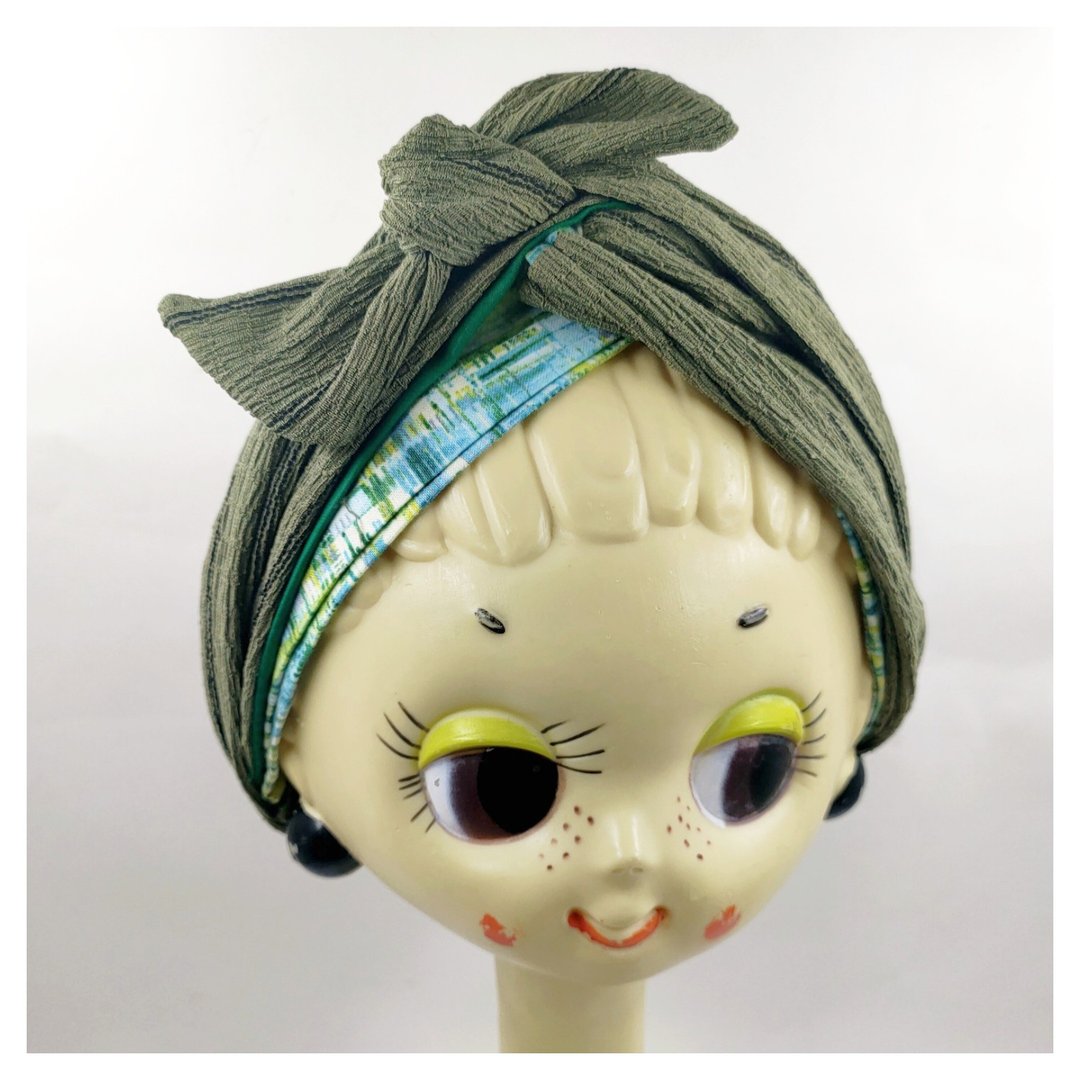 Petitbebe~双面绿格错手绑发带 - 发饰 - 棉 绿色
