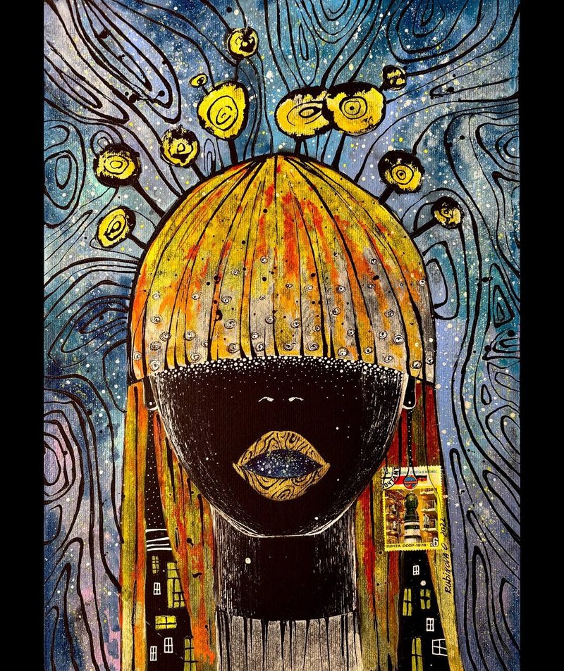 太空女孩画作 原创艺术 宇宙居家装饰 黑色画纸艺术品 - 墙贴/壁贴 - 纸 黑色