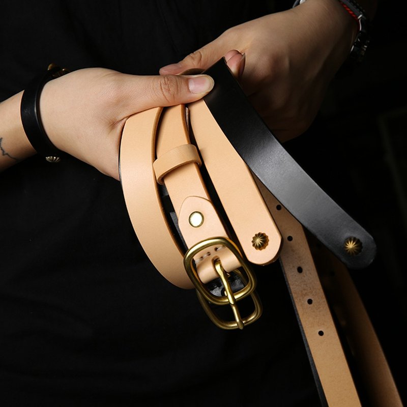 【定制化礼物】女用 真皮皮带/腰带 意大利植鞣革 刻字 - 皮带/腰带 - 真皮 多色