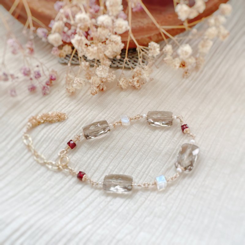 14KGF 多宝石 琥珀月影 流苏手链 茶晶 - 手链/手环 - 半宝石 