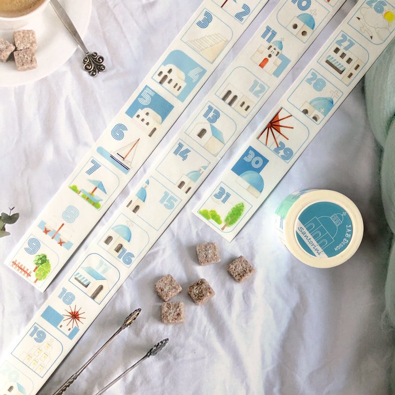 无时效日付纸胶带-圣托里尼主题 - 纸胶带 - 纸 蓝色