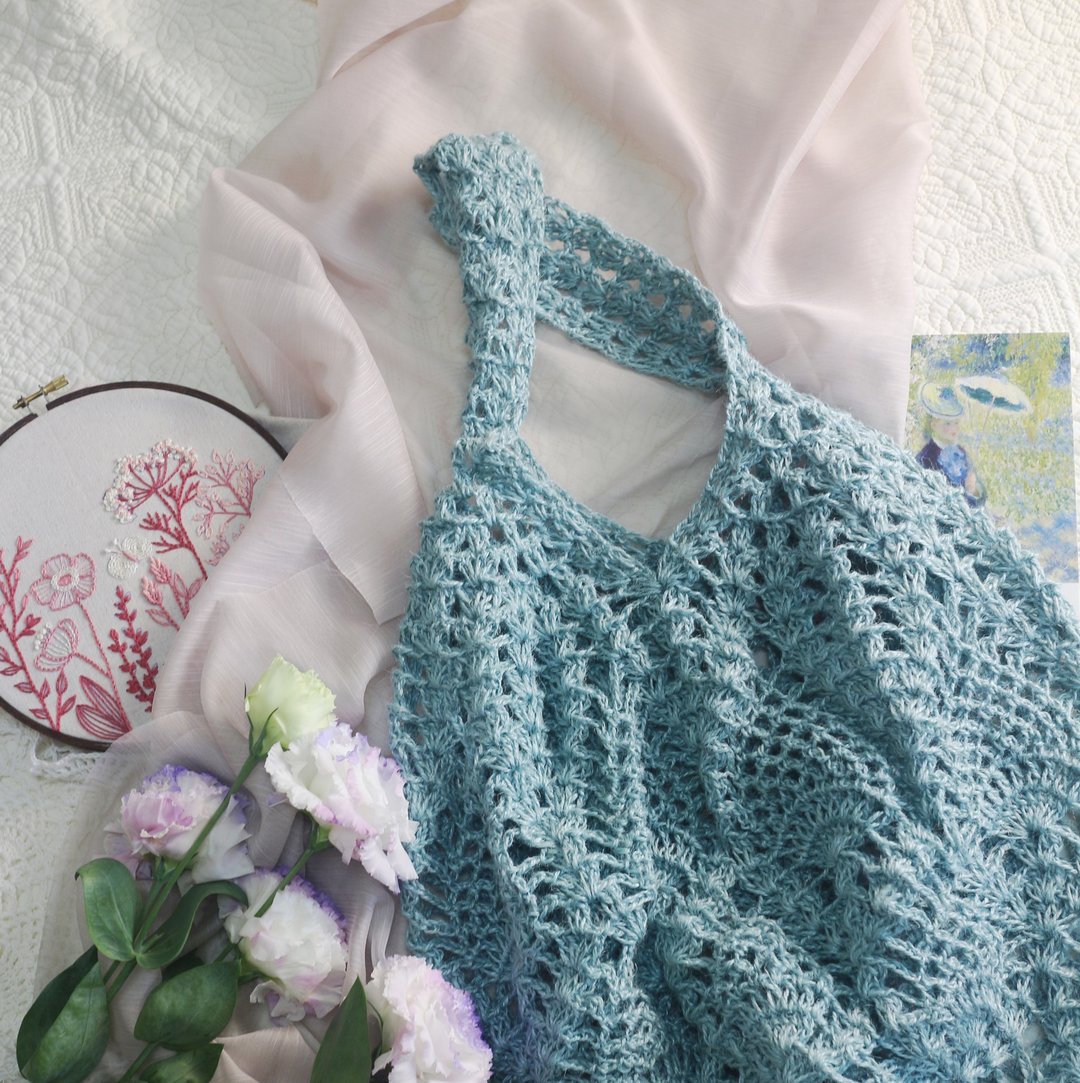 【现货】Handmade手工编织/黄麻绳编织网袋/购物袋/肩背包/麻绳包 - 手提包/手提袋 - 棉 蓝色