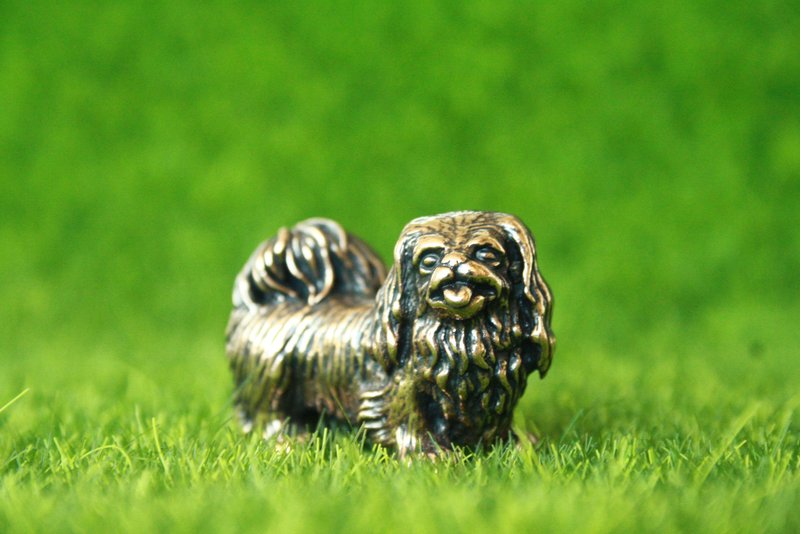 Japanese Chin, Pekingese dog - miniature statuette of bronze, metal figurine - 摆饰 - 铜/黄铜 