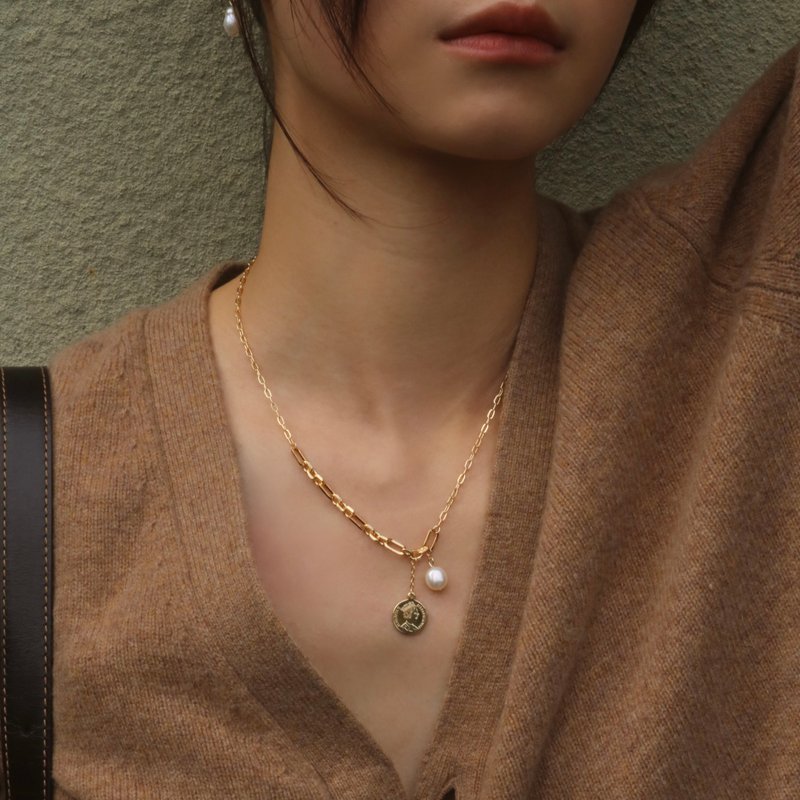 【手作设计】(现货)Trail 天然珍珠金币项链 定制化 - 项链 - 珍珠 金色