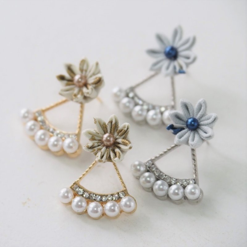 优雅百搭金花水晶三用定制耳环 - 耳环/耳夹 - 棉．麻 金色