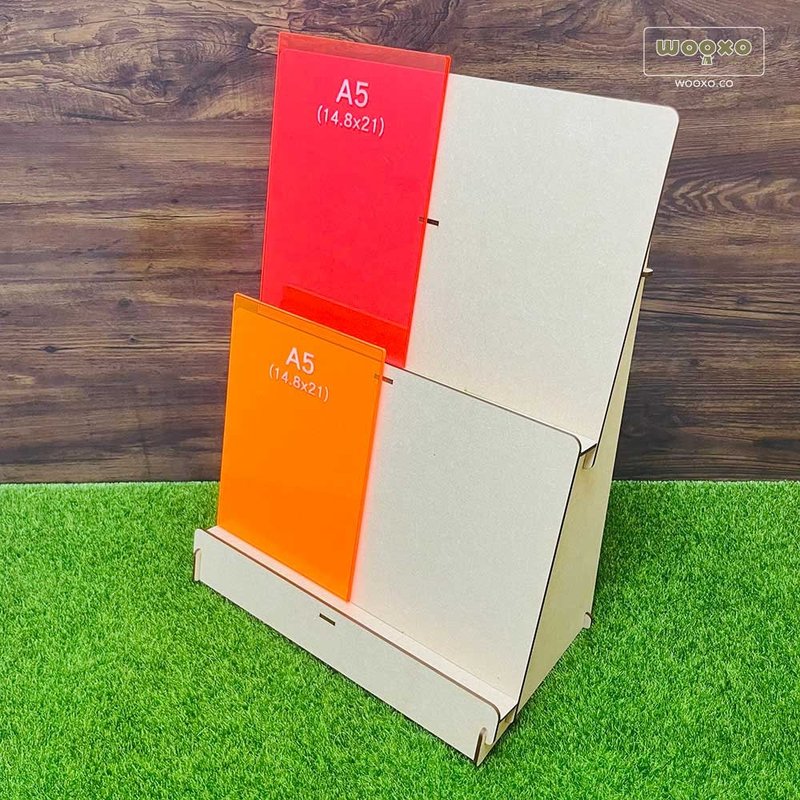 WOOXO 斜板A5书架 展示架 2层 DIY 挡板 简单快速拆装 台湾 - 置物架/篮子 - 木头 卡其色