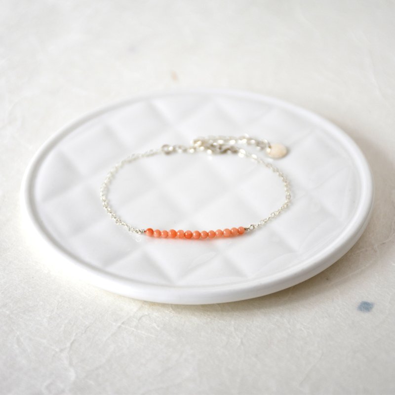 简约浅粉橙色珊瑚配925银手链 // 三月份生日石 - 手链/手环 - 半宝石 粉红色