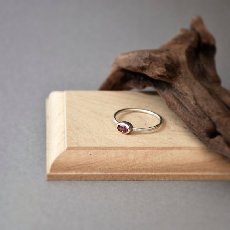 手工制简约玫瑰石榴石925银戒指 // Garnet Ring // 一月份生日石 - 戒指 - 宝石 红色