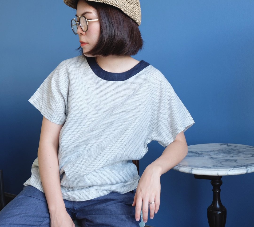 2tone Linen Blouse - Light Color - 女装上衣 - 棉 白色