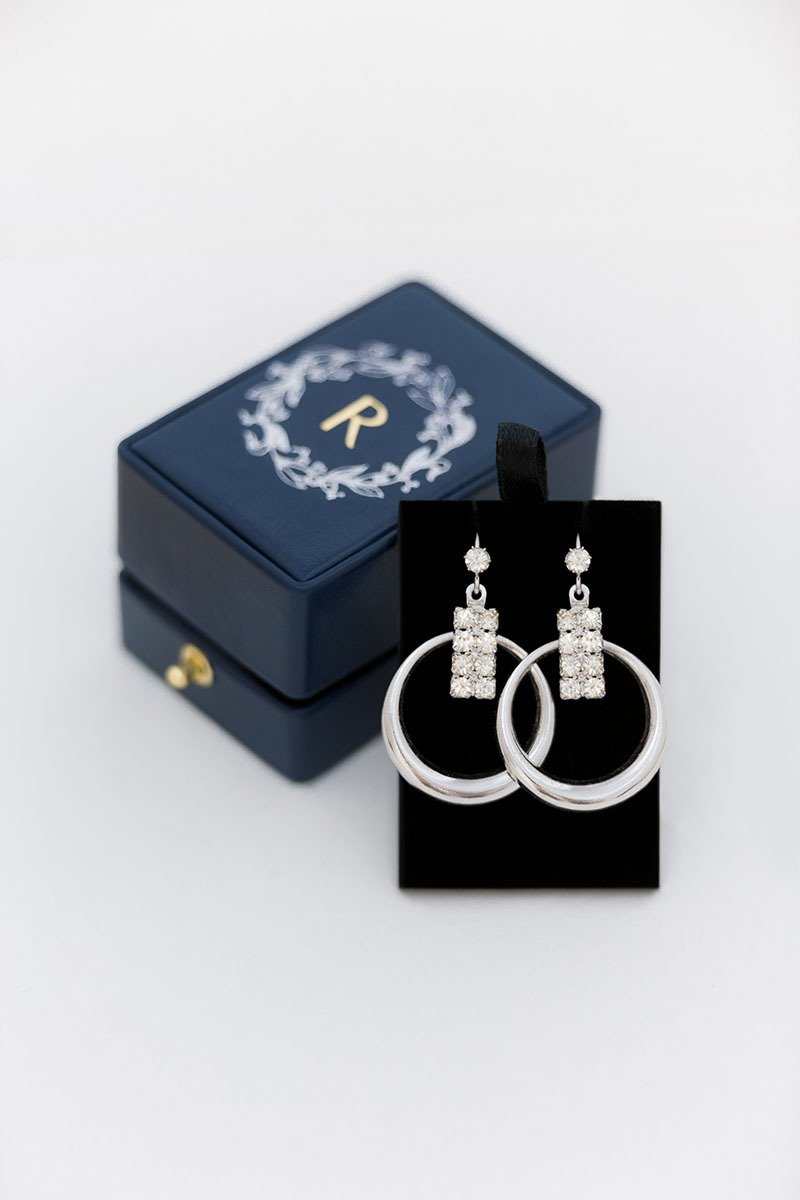 皮革首饰盒 - OBLONG LOCK - 手工字母图案复古风格吊坠盒 - 耳环/耳夹 - 真皮 蓝色