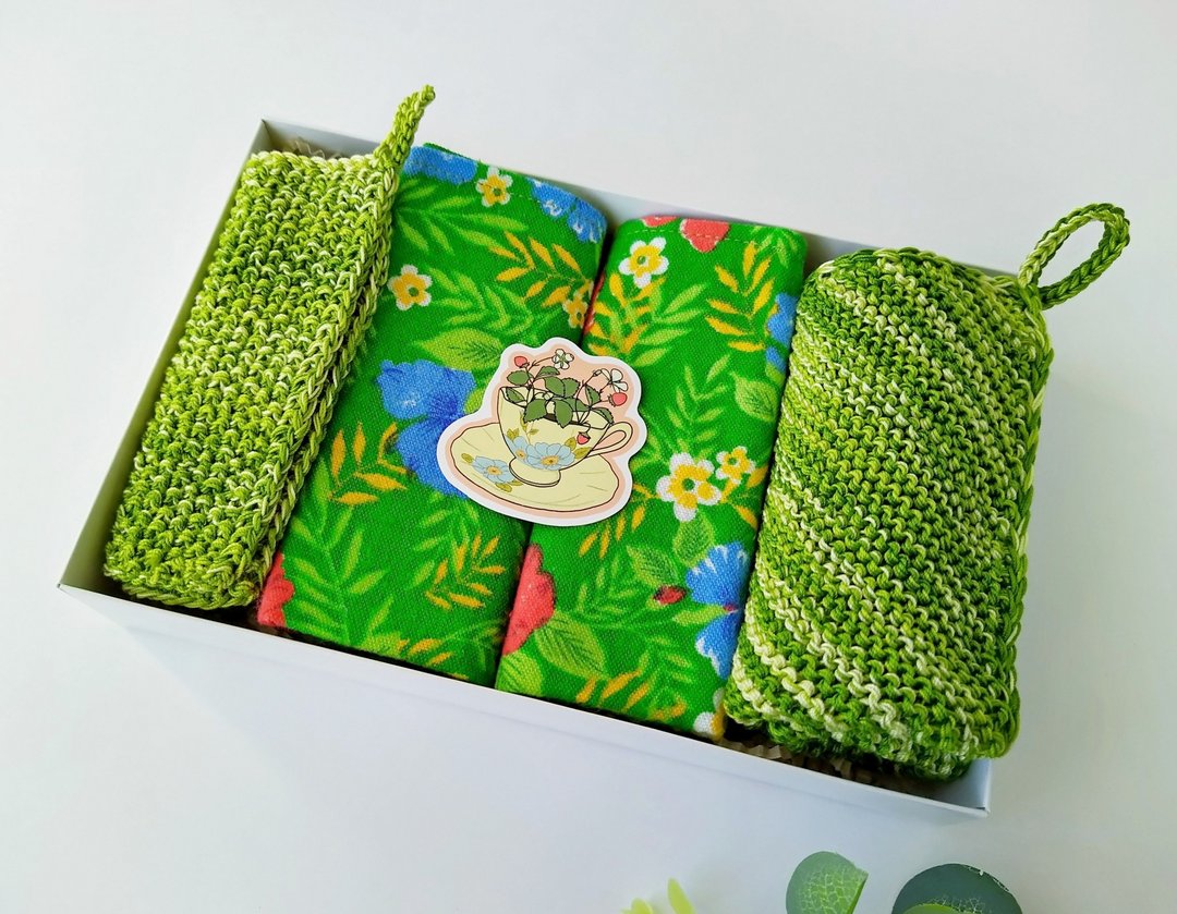 Kitchen gift set ideas, 洗碗布, 洗碗刷, Reusable paper towels, Zero waste kitchen - 碗盘清洁 - 棉 绿色