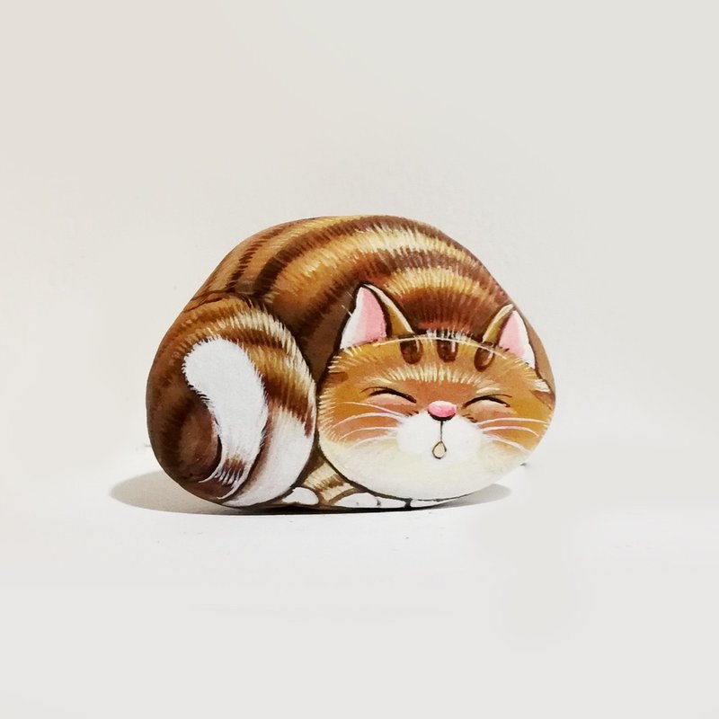 猫手拉在石头上 - 玩偶/公仔 - 石头 橘色
