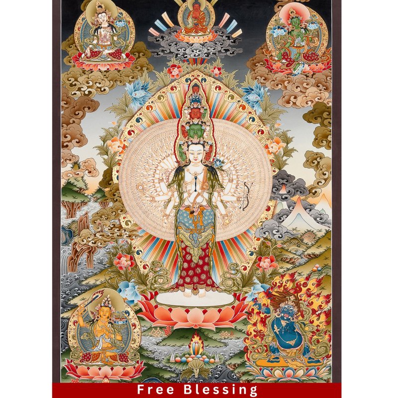 观音菩萨唐卡 传统手绘的佛教艺术杰作 - 摆饰 - 其他材质 多色