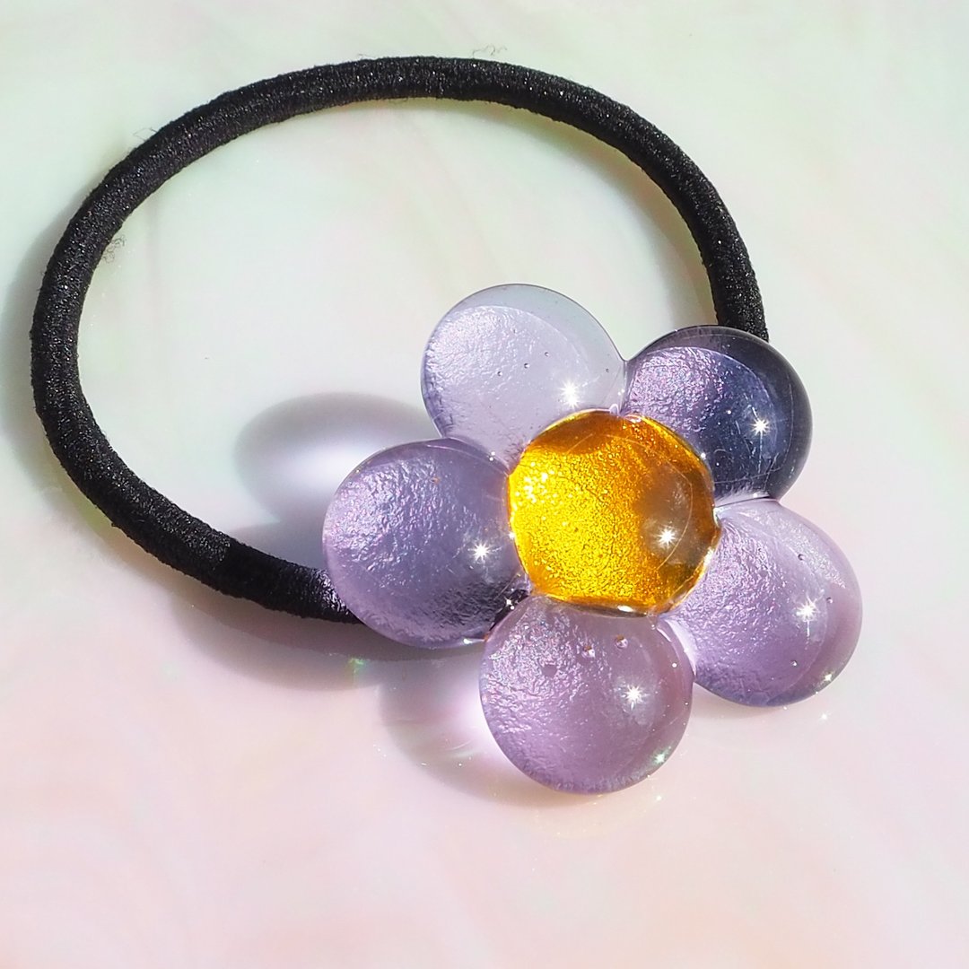 Flower-blooming glass that changes color (Hanahana [Magic]) Hair tie [Can be changed to pony hook] [Made to order] - 发饰 - 玻璃 紫色