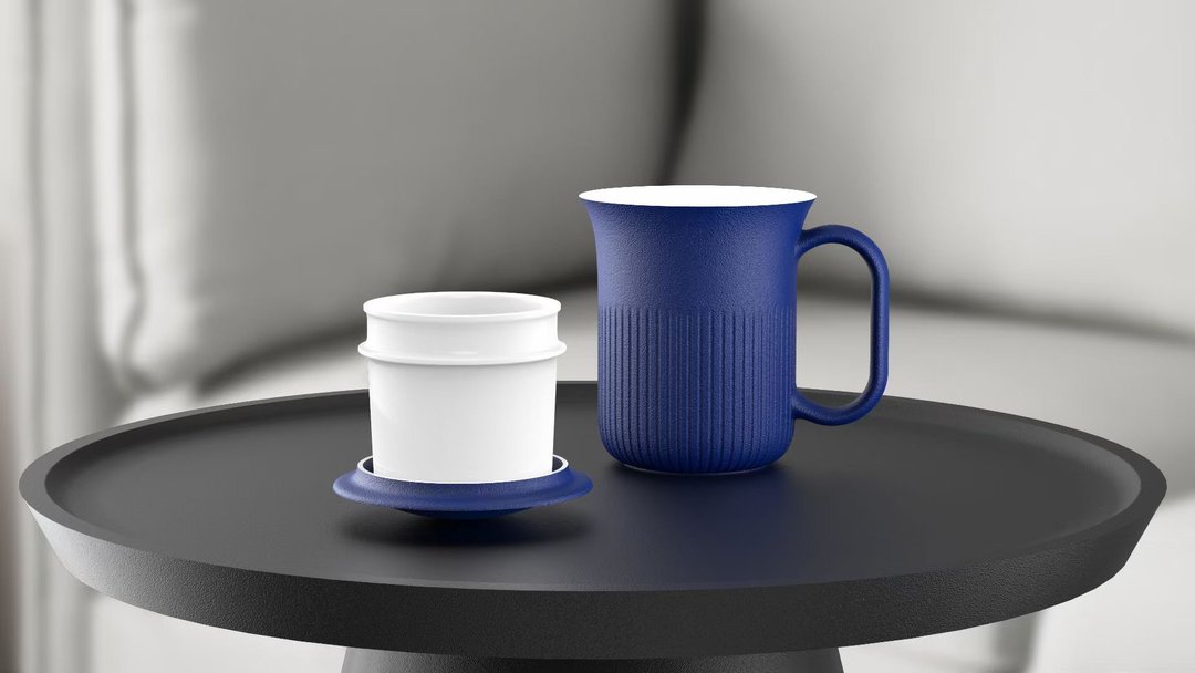 小泡客陶瓷茶水分离杯办公室过滤泡茶杯大容量带盖马克杯 - 茶具/茶杯 - 瓷 蓝色