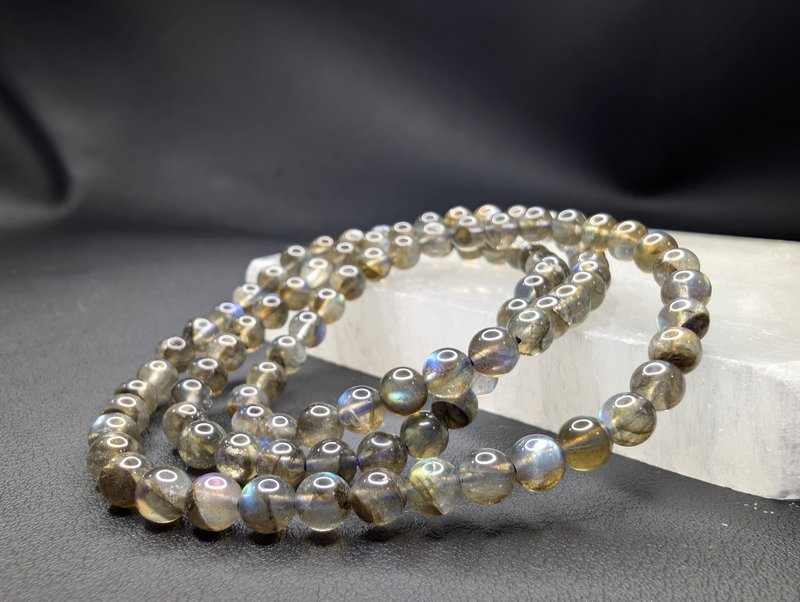 紫光彩光 拉长石 灰月光石 6mm 三圈手串 手链 天然水晶 水晶手链 - 手链/手环 - 水晶 