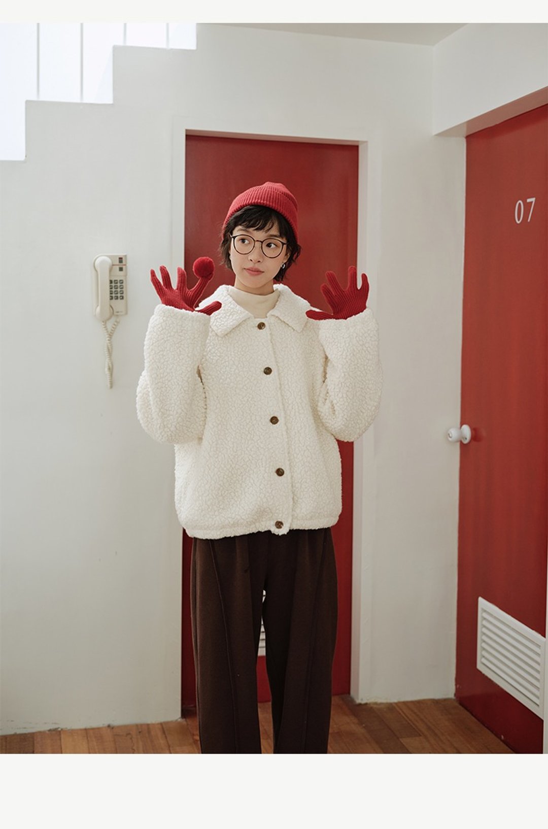 羊羔毛纯色开衫外套 - 女装休闲/机能外套 - 羊毛 多色