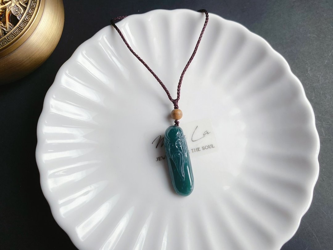 618 天然缅甸玉翡翠 寿翁 祝寿 礼物 项链 玉牌 jadeite 长辈礼 - 项链 - 玉石 绿色