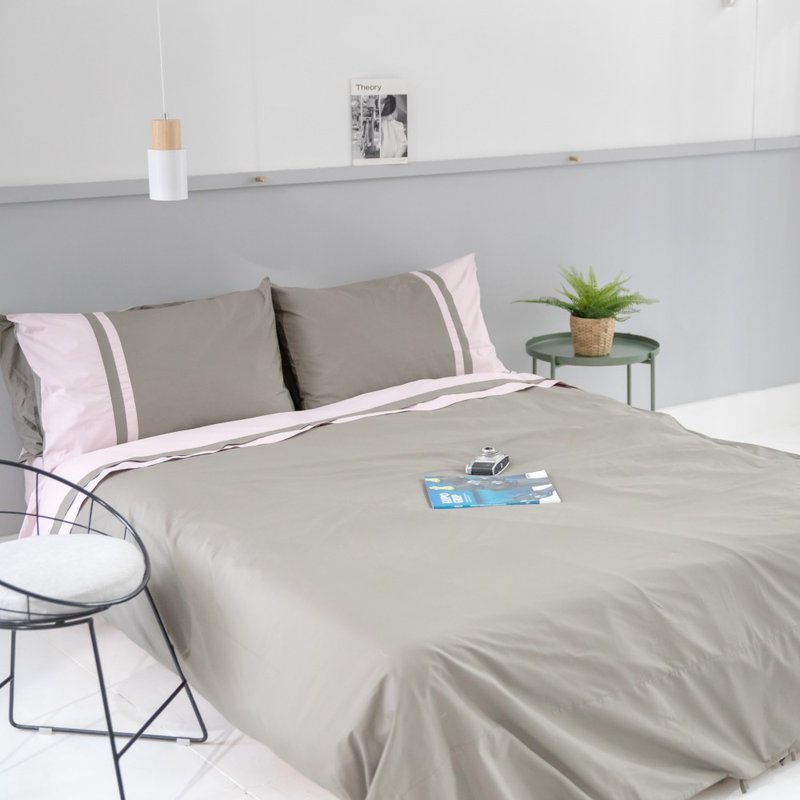 标准_清晨星光100%有机棉双人标准被套_迷雾灰拚清新石英粉红 - 寝具 - 棉．麻 粉红色