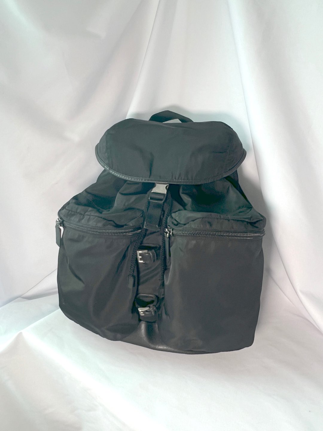 稀有rare! PRADA Synthetic Backpack Bag 大黑色背包 日本中古 - 后背包/双肩包 - 聚酯纤维 黑色