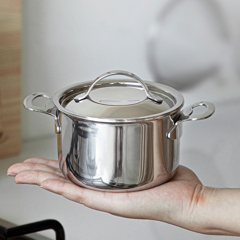 【日本霜山】双耳不锈钢汤锅/炖锅(附盖)-400ml (电磁炉IH炉可用) - 厨房用具 - 不锈钢 银色