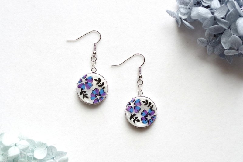 树脂艺术圆形耳针/毒花痴 - 耳环/耳夹 - 树脂 蓝色