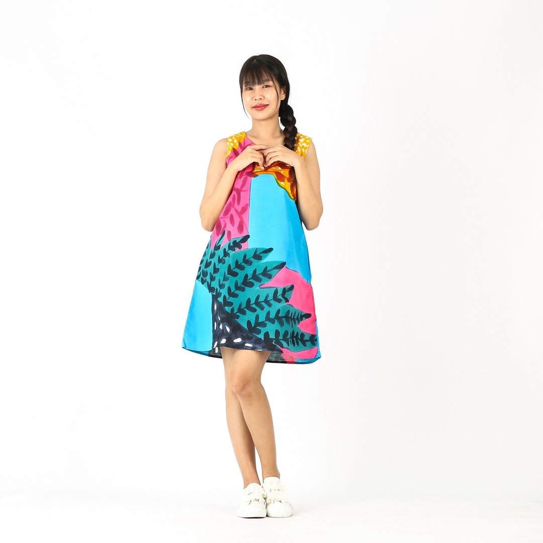 Short Dress Linen Hand Paint - 洋装/连衣裙 - 棉．麻 多色