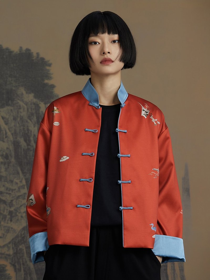 养真/新中式上衣中国风 唐装外套 - 女装休闲/机能外套 - 聚酯纤维 红色