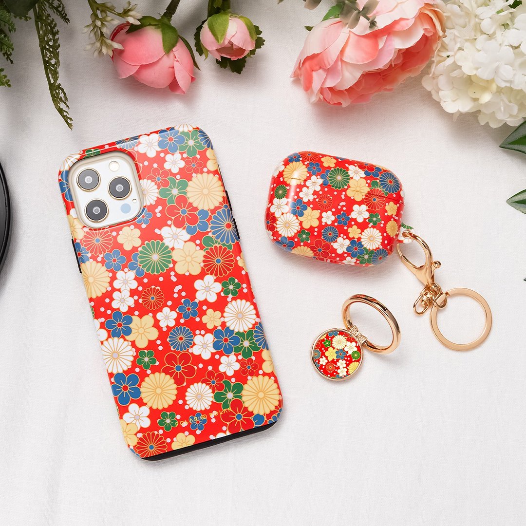 日系橙红花 iPhone 17/16/15/14/13/12 MagSafe 手机壳 - 手机壳/手机套 - 塑料 红色