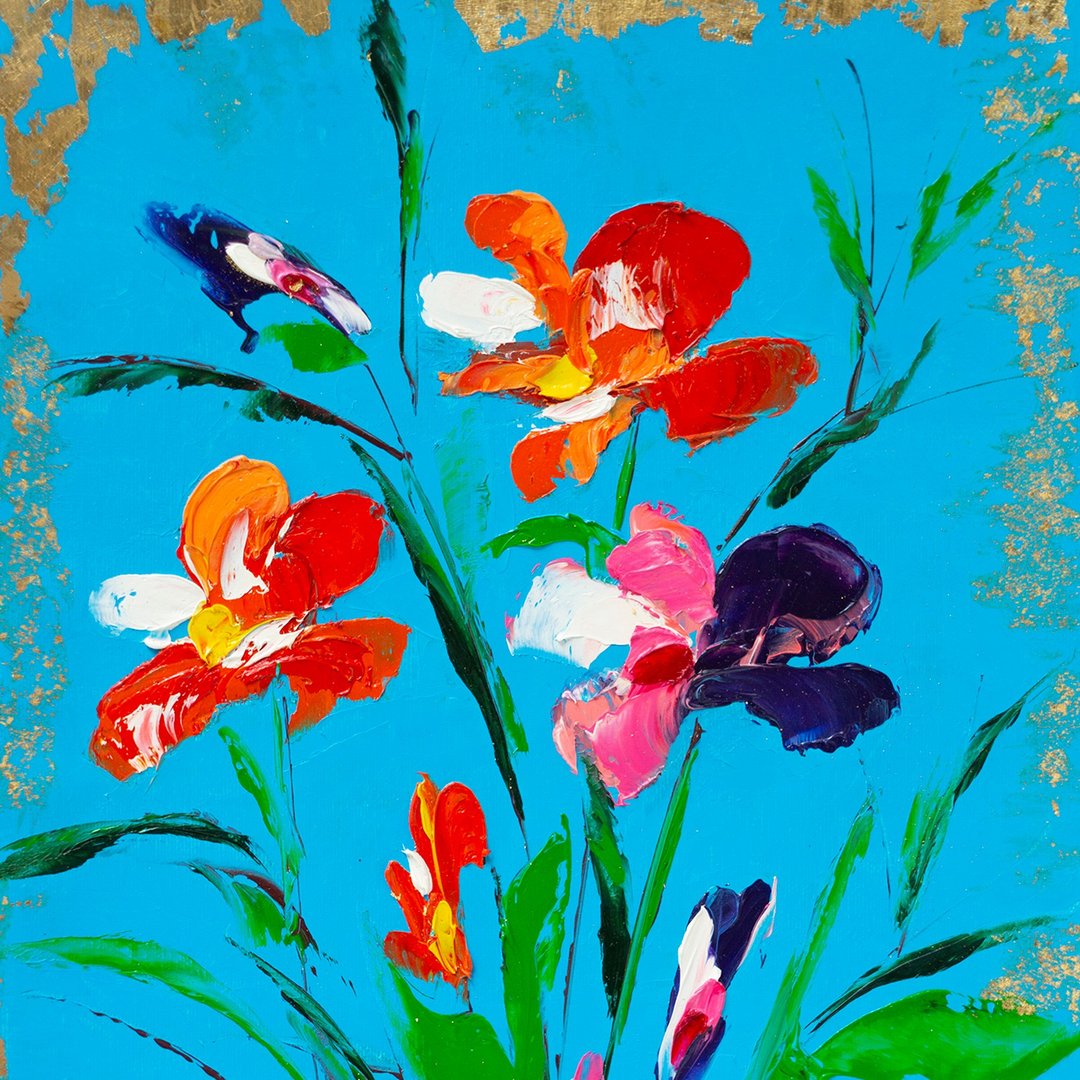 Poppies Painting Flower Original Art Italy Tuscany Wall Art Red Abstract Bouquet - 海报/装饰画/版画 - 其他材质 蓝色